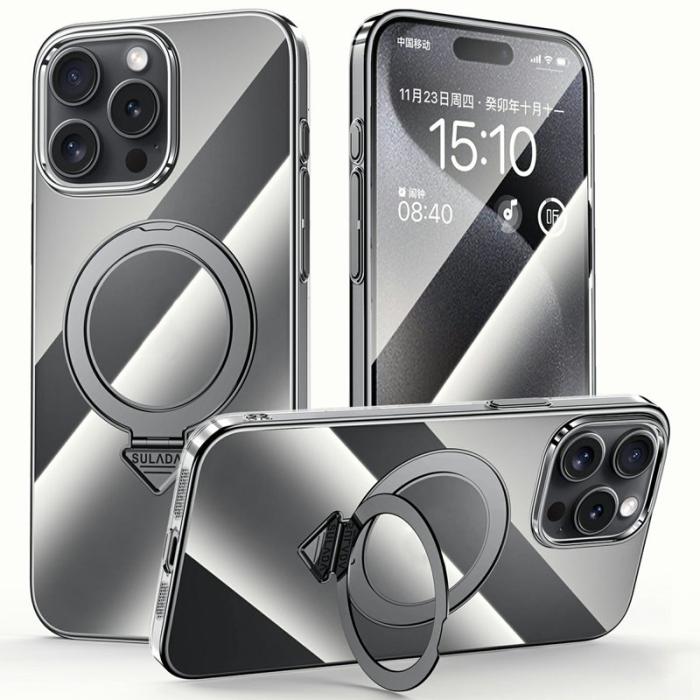 SULADA - SULADA iPhone 15 Pro Skal MagSafe Kickstand Klar PC - Titan Svart
