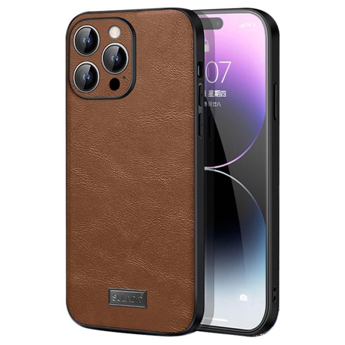 SULADA - SULADA iPhone 15 Pro Skal PU Läder TPU PC Droppskydd Brun