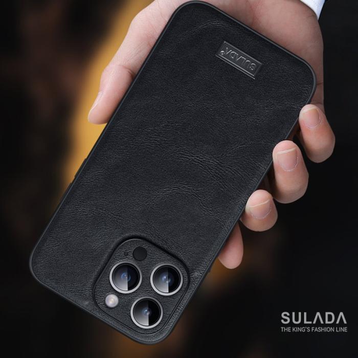 SULADA - SULADA iPhone 15 Pro Skal PU Läder TPU PC Svart Cowhide Texture