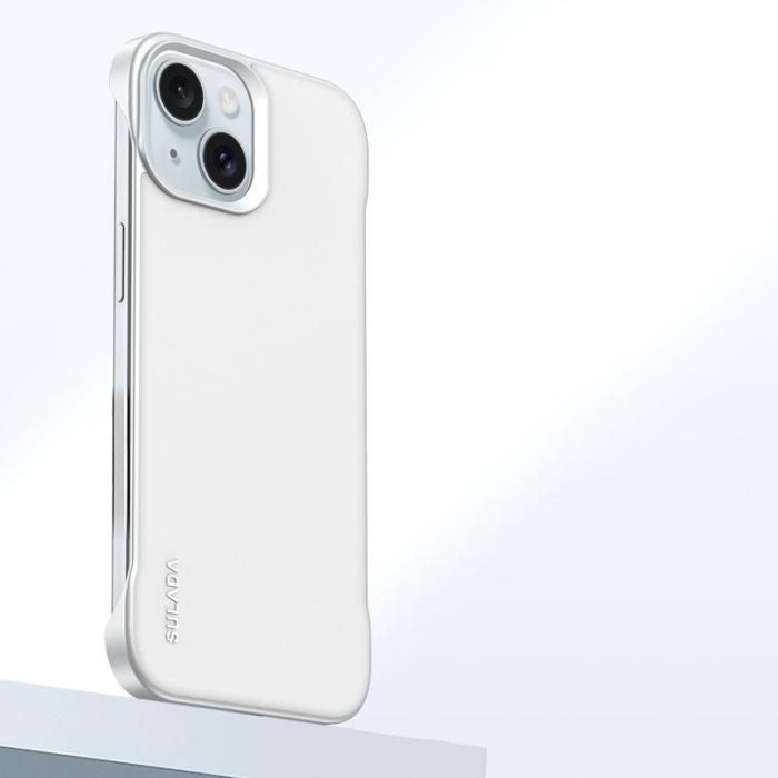 SULADA - SULADA iPhone 15 Skal Frameless PU + PC Baksida - Vit