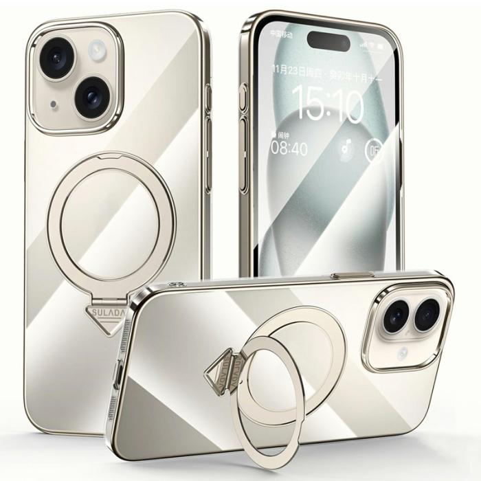 SULADA - SULADA iPhone 15 Skal MagSafe Fällbart Ställ Klart PC - Titan Grå