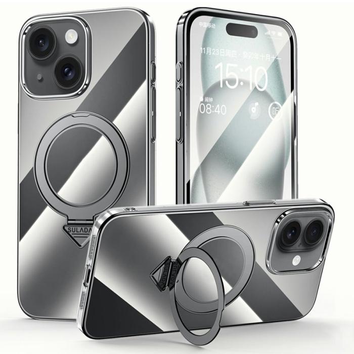 SULADA - SULADA iPhone 15 Skal MagSafe Fällbart Ställ Klart PC - Titan Svart