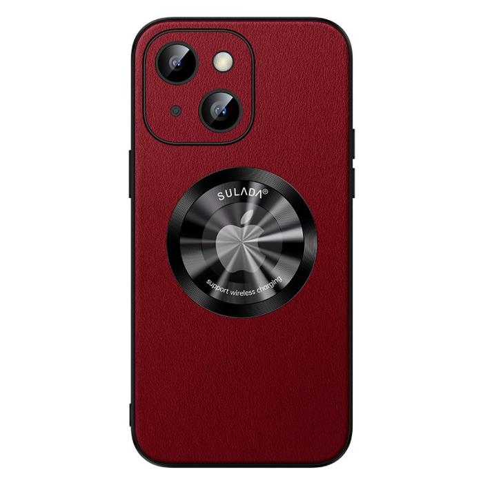 SULADA - SULADA iPhone 15 Skal Magsafe Mikrofiber Läder TPU Röd