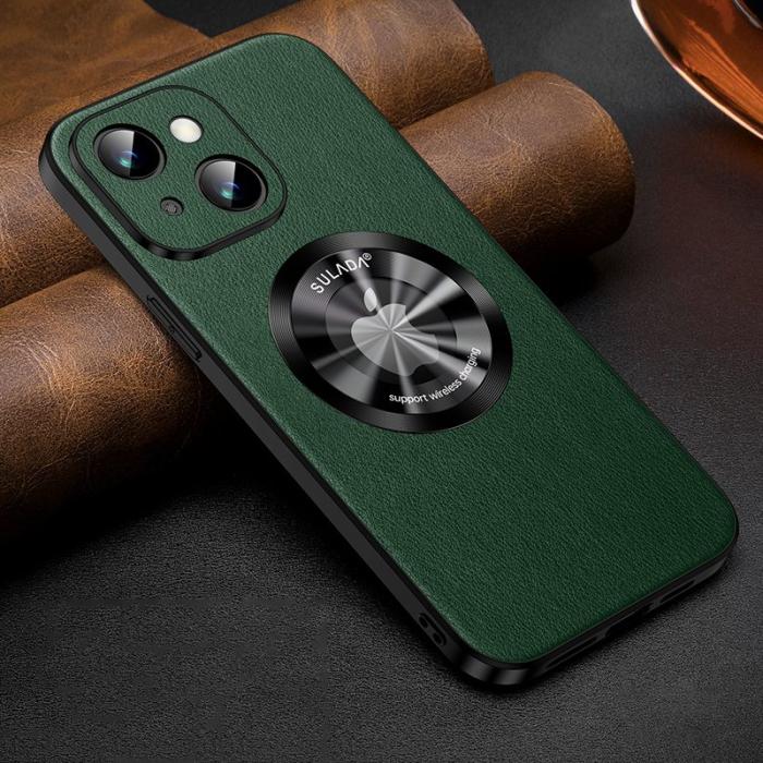 SULADA - SULADA iPhone 15 Skal PU Läder + TPU MagSafe Kompatibel Grön