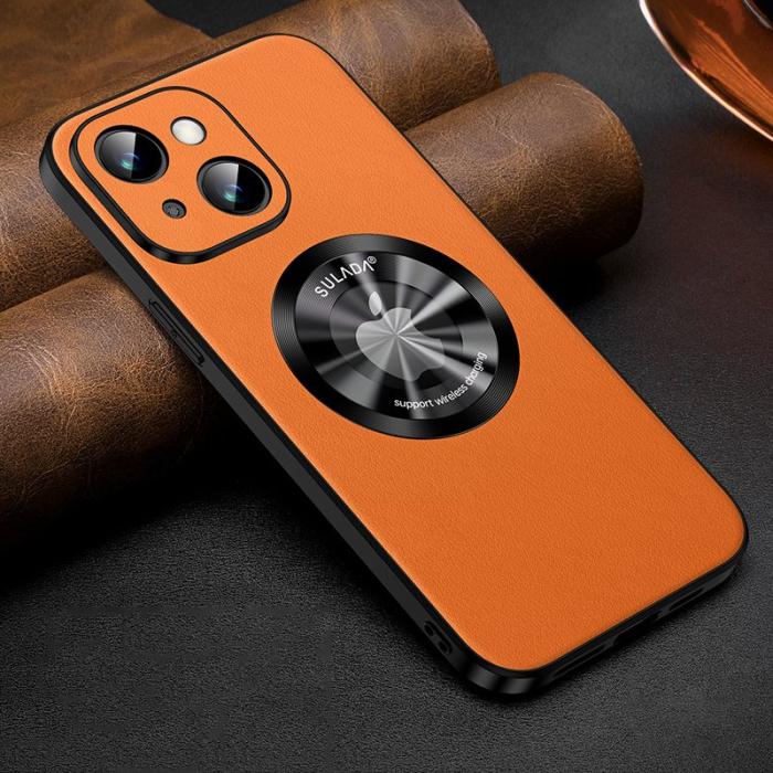 SULADA - SULADA iPhone 15 Skal PU Läder + TPU MagSafe Kompatibel - Orange