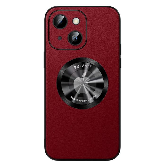 SULADA - SULADA iPhone 15 Skal PU Läder + TPU MagSafe Kompatibel Röd
