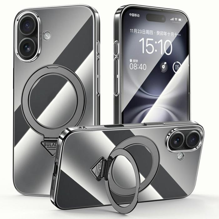 SULADA - SULADA iPhone 16 Plus Skal MagSafe Kickstand Klar PC Titanium Black