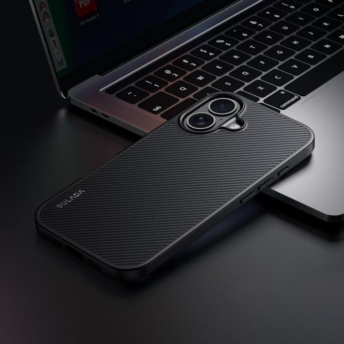 SULADA - SULADA iPhone 16 Plus Skal MagSafe Metallram PU+TPU Svart