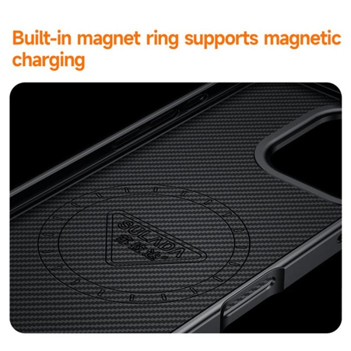 SULADA - SULADA iPhone 16 Plus Skal MagSafe Metallram PU+TPU Svart