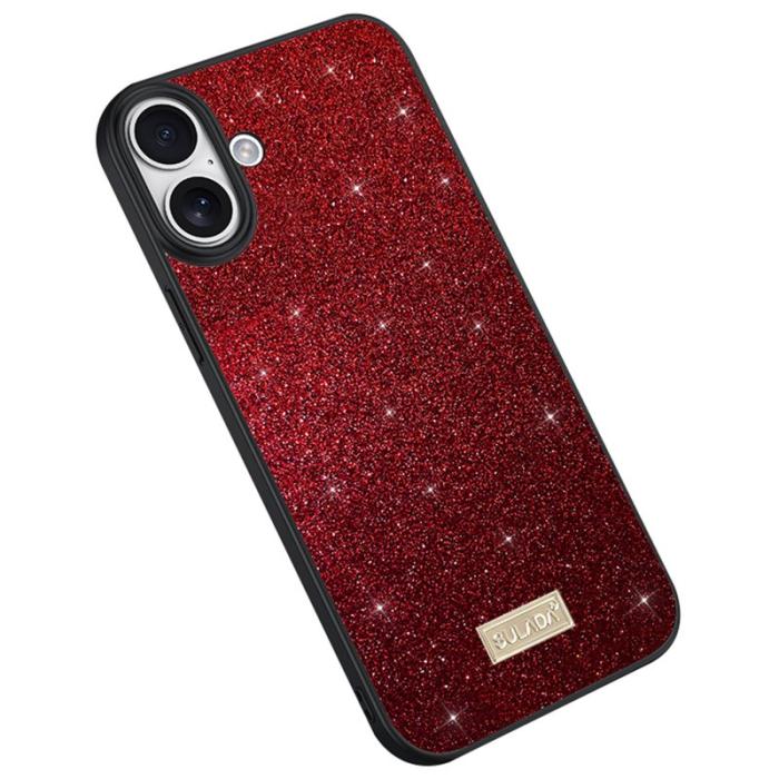 SULADA - SULADA iPhone 16 Plus Skal PU Läder + PC + TPU Glittrande Röd