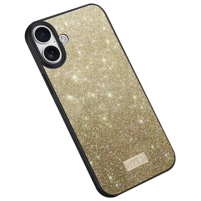 SULADA - SULADA iPhone 16 Plus Skal PU Läder + PC + TPU Glittrig Guld