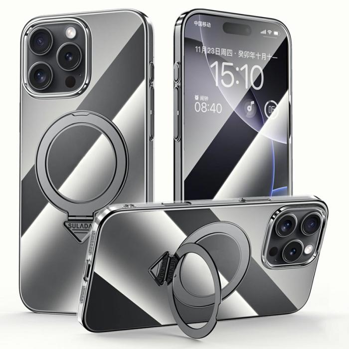 SULADA - SULADA iPhone 16 Pro Max Skal MagSafe Kickstand Klar PC Titanium Black