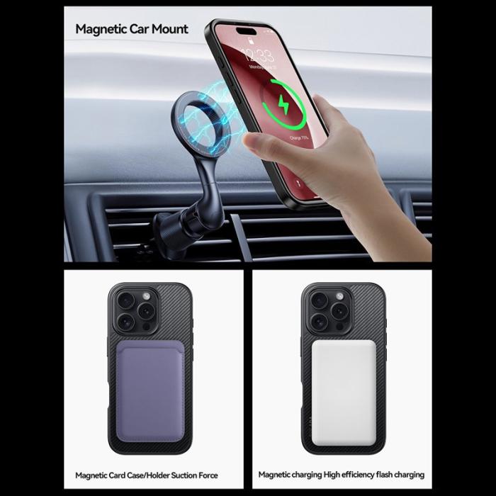 SULADA - SULADA iPhone 16 Pro Max Skal MagSafe Metallram PU+TPU Svart