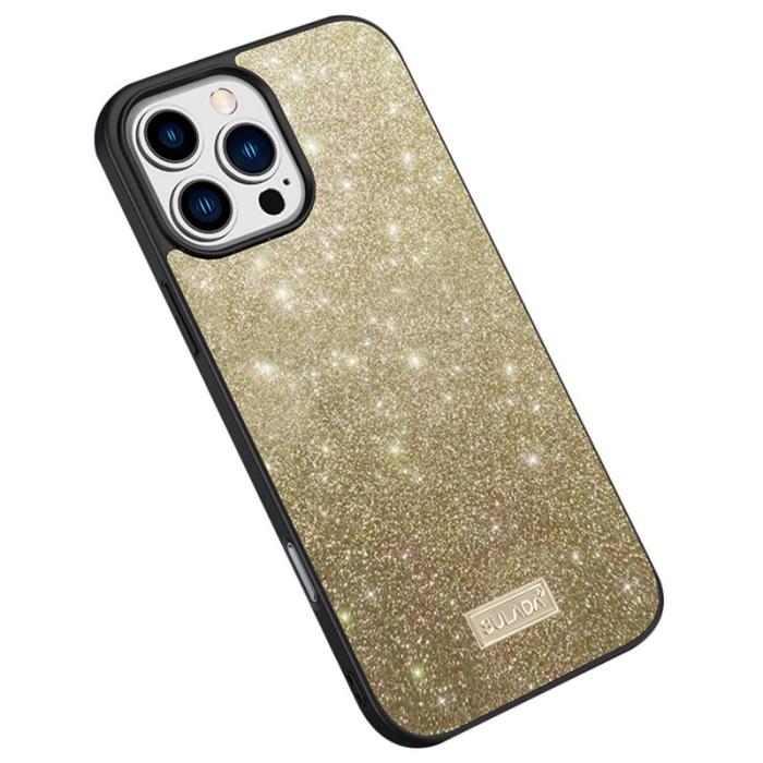 SULADA - SULADA iPhone 16 Pro Max Skal PU Läder+PC+TPU Glittrande Guld