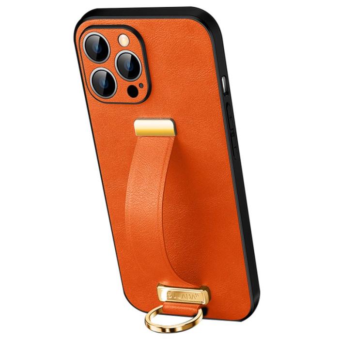 SULADA - SULADA iPhone 16 Pro Skal Läder med Handledsrem och Ställ - Orange
