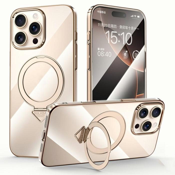 SULADA - SULADA iPhone 16 Pro Skal MagSafe Kickstand Klar PC Titanium Gold