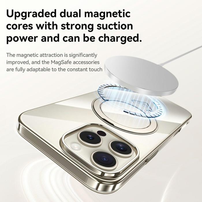 SULADA - SULADA iPhone 16 Pro Skal MagSafe Kickstand Klar PC Titanium Gold