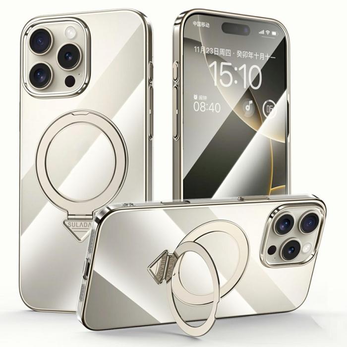 SULADA - SULADA iPhone 16 Pro Skal MagSafe Kickstand Klar PC Titanium Grey
