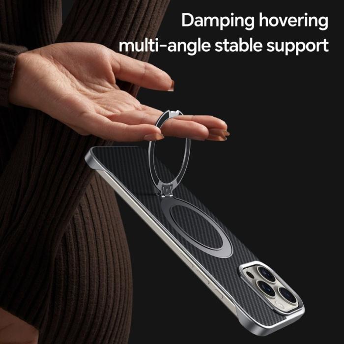 SULADA - SULADA iPhone 16 Pro Skal MagSafe Kickstand PU + PC Kolfiber Svart