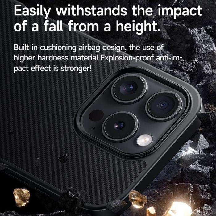 SULADA - SULADA iPhone 16 Pro Skal MagSafe Metallram PU+TPU Brun