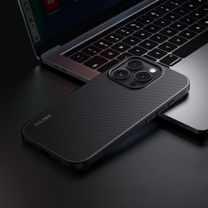 SULADA - SULADA iPhone 16 Pro Skal MagSafe Metallram PU+TPU Svart