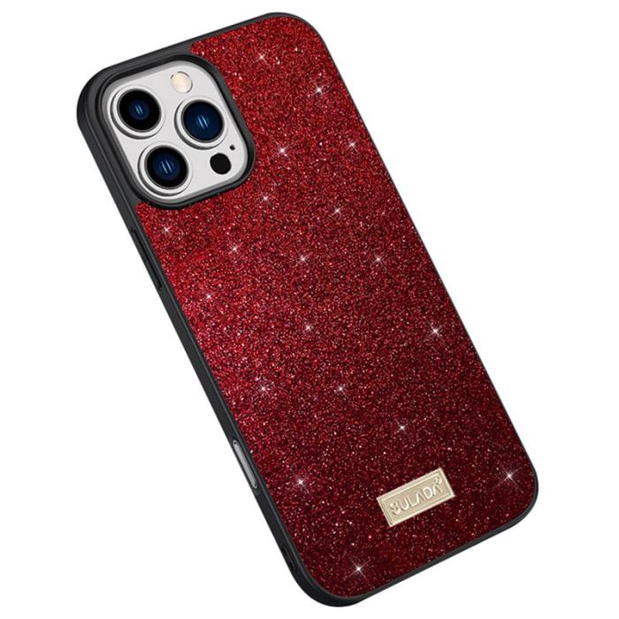SULADA - SULADA iPhone 16 Pro Skal PU Läder + PC + TPU Glittrande Röd