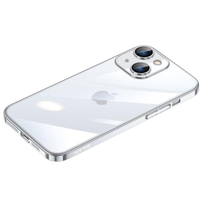 SULADA - SULADA JINGJIA iPhone 15 Skal Hård PC Klart Silver Tempererat Glas