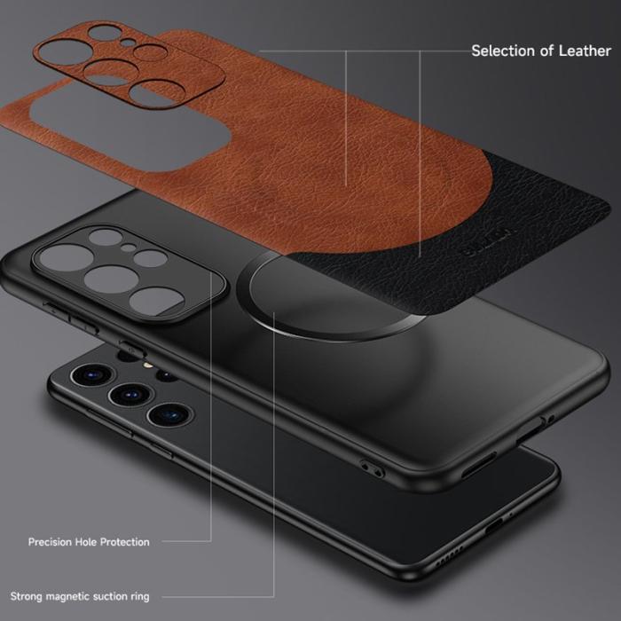 SULADA - SULADA Magnetic Series Galaxy S24 Ultra Skal Läder Orange