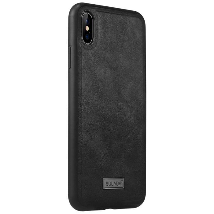 SULADA - SULADA PU Läder Coated TPU Skal för iPhone XS / X 5.8 tum - Svart