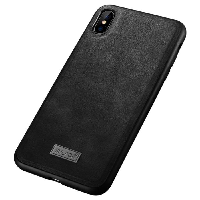 SULADA - SULADA PU Läder Coated TPU Skal för iPhone XS / X 5.8 tum - Svart