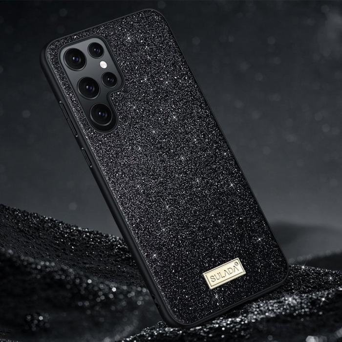 SULADA - SULADA Galaxy S23 Ultra Skal PU Läder Glittrande Svart