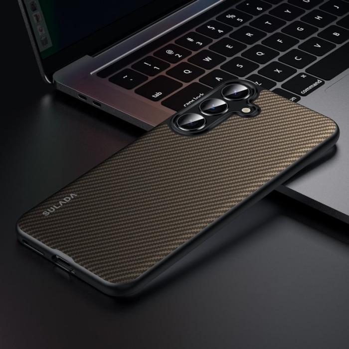SULADA - SULADA Galaxy S25 Gentleman Skal Kevlar Metallknappar Brun