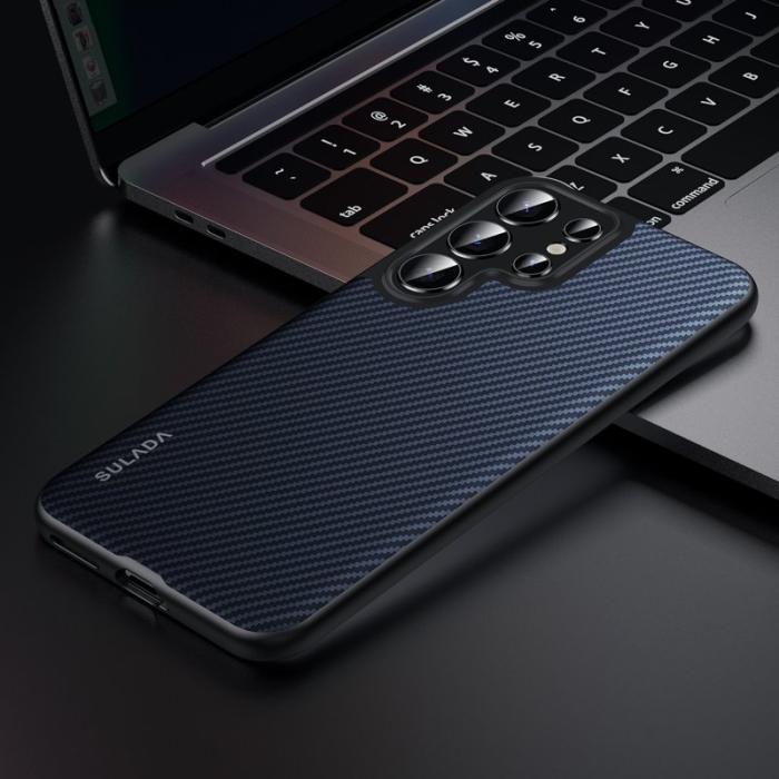 SULADA - SULADA Galaxy S25 Ultra Skal MagSafe Metallram PU+TPU Blå