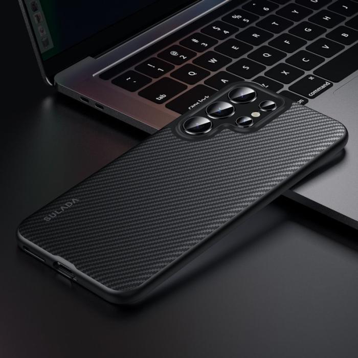 SULADA - SULADA Galaxy S25 Ultra Skal MagSafe Metallram PU+TPU Svart