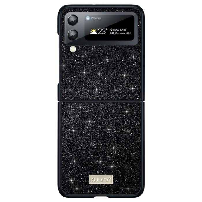 SULADA - SULADA Galaxy Z Flip4 5G Glitter Skal PU Läder Svart