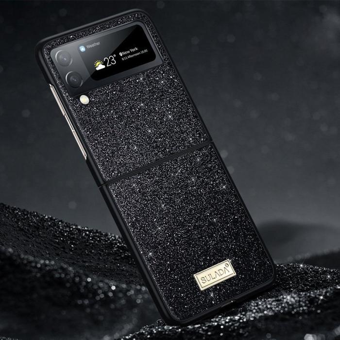 SULADA - SULADA Galaxy Z Flip4 5G Glitter Skal PU Läder Svart