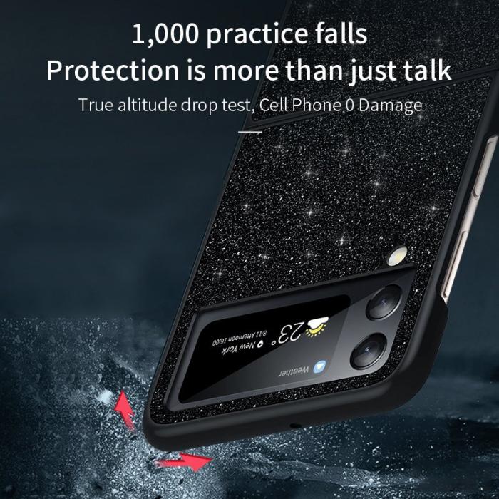 SULADA - SULADA Galaxy Z Flip4 5G Glitter Skal PU Läder Svart