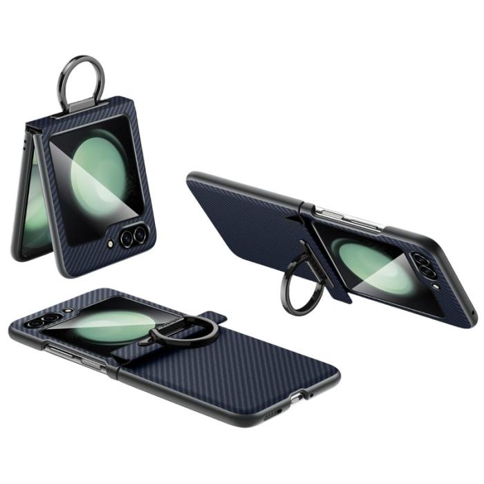 SULADA - SULADA Galaxy Z Flip5 Fodral Läder PC Blå Carbon Fiber