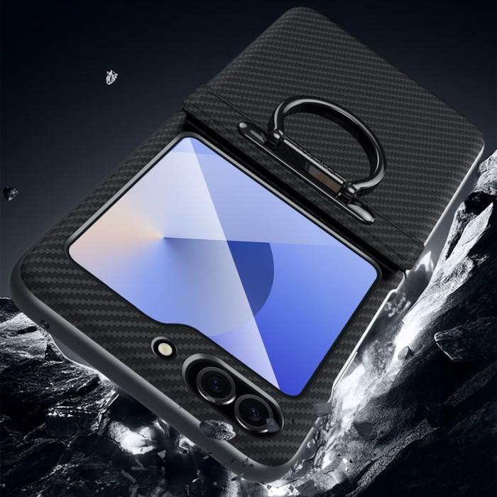 SULADA - SULADA Galaxy Z Flip5 Fodral Läder PC Blå Carbon Fiber
