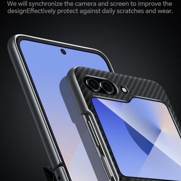 SULADA - SULADA Galaxy Z Flip5 Fodral Läder PC Blå Carbon Fiber