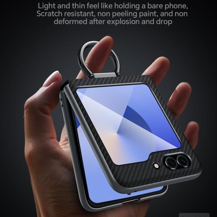 SULADA - SULADA Galaxy Z Flip5 Fodral Läder PC Brun Carbon Fiber