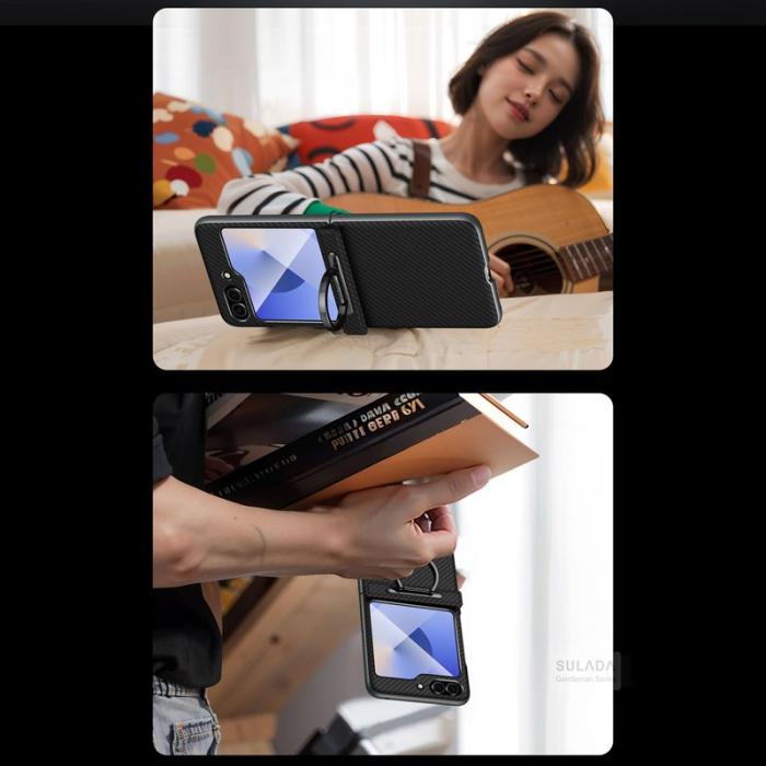 SULADA - SULADA Galaxy Z Flip5 Fodral Läder PC Svart