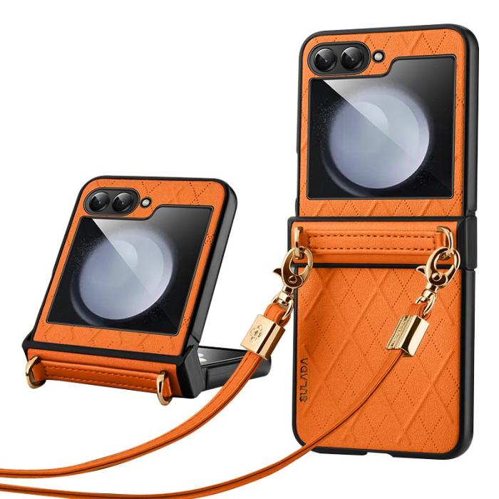 SULADA - SULADA Galaxy Z Flip5 Fodral PU Läder Orange