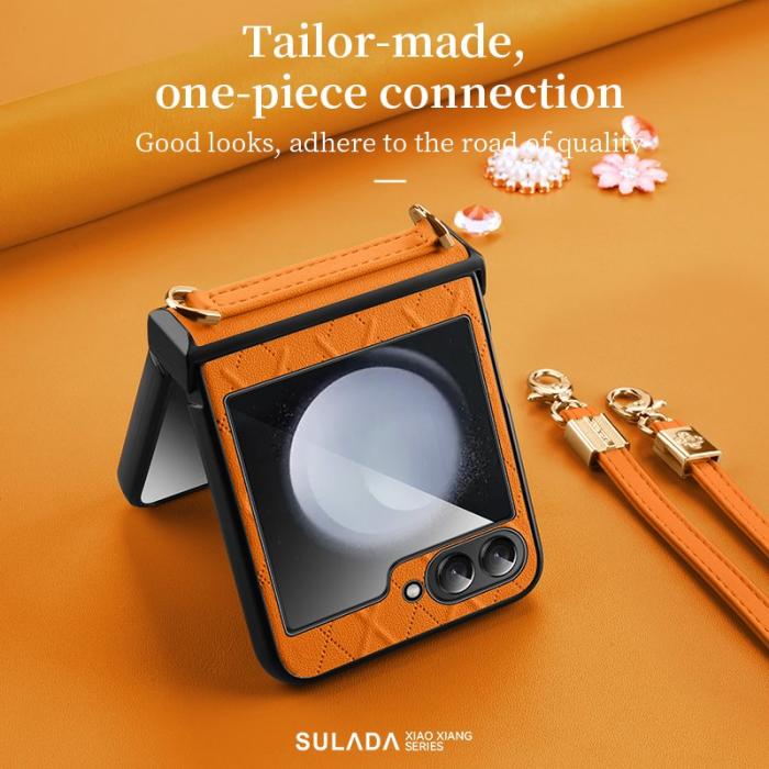 SULADA - SULADA Galaxy Z Flip5 Fodral PU Läder Orange