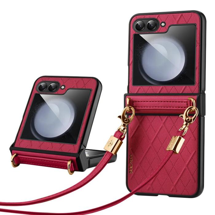 SULADA - SULADA Galaxy Z Flip5 Fodral PU Läder Röd