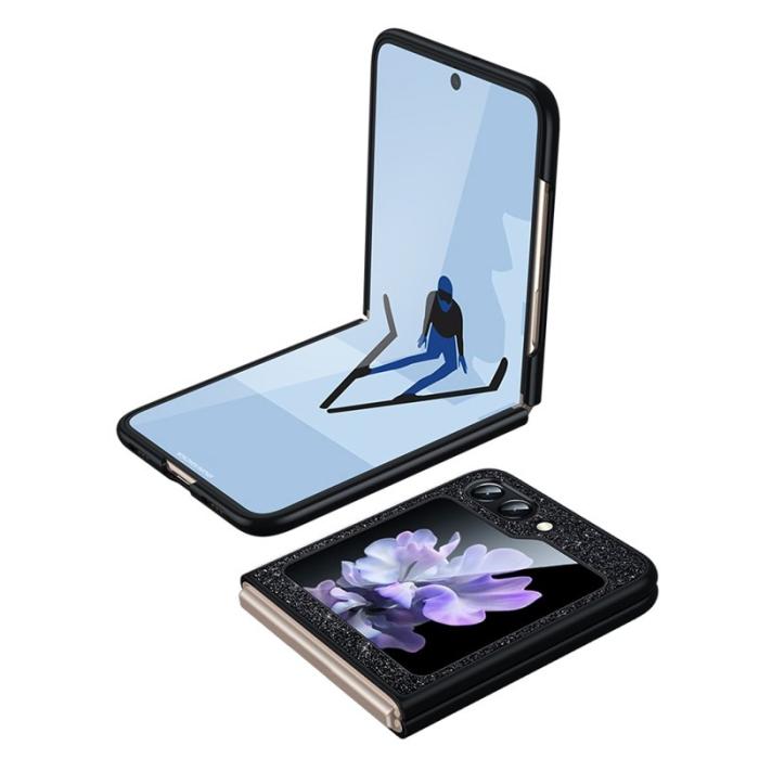 SULADA - SULADA Galaxy Z Flip5 Glitter Skal PU Läder Guld