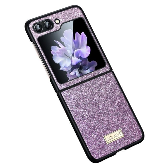 SULADA - SULADA Galaxy Z Flip5 Glitter Skal PU Läder Lila