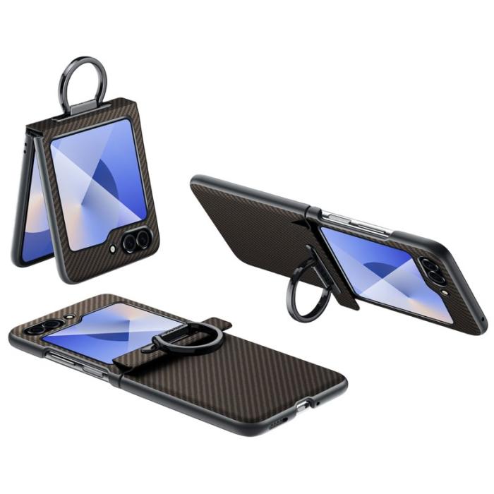 SULADA - SULADA Galaxy Z Flip6 Fodral Läder PC Svart-Brun