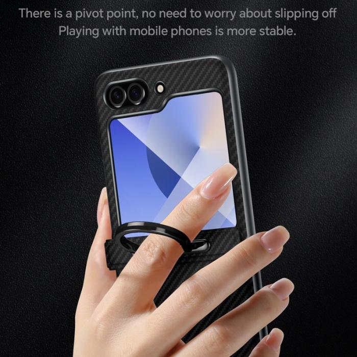 SULADA - SULADA Galaxy Z Flip6 Fodral Läder PC Svart Carbon