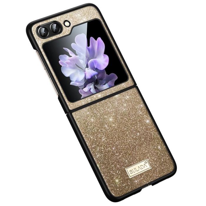 SULADA - SULADA Galaxy Z Flip7 FE 5G Skal Glitter Läder Gold